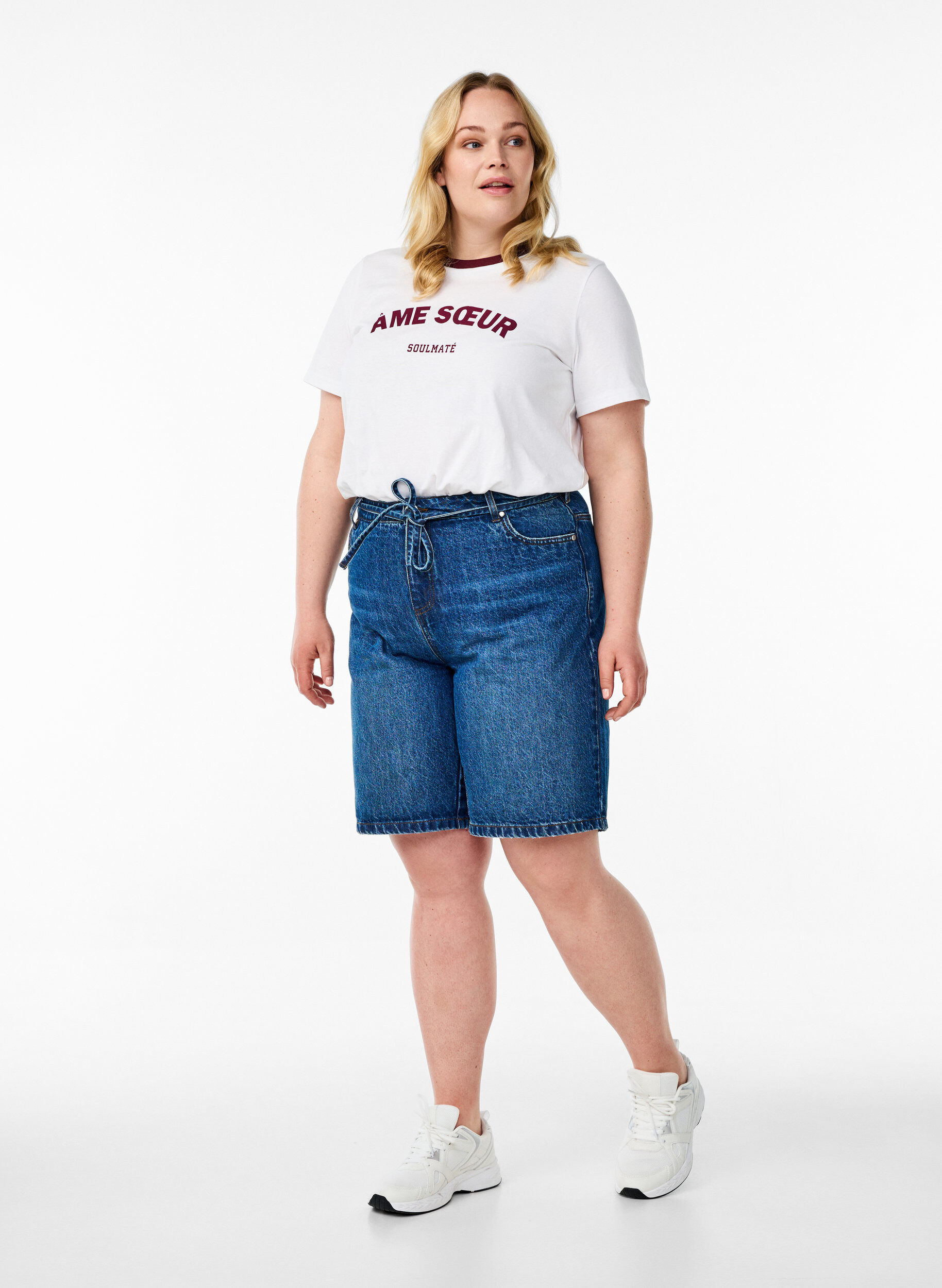 Zizzifashion T-shirt with text print and contrast trim, White, Model image number 1