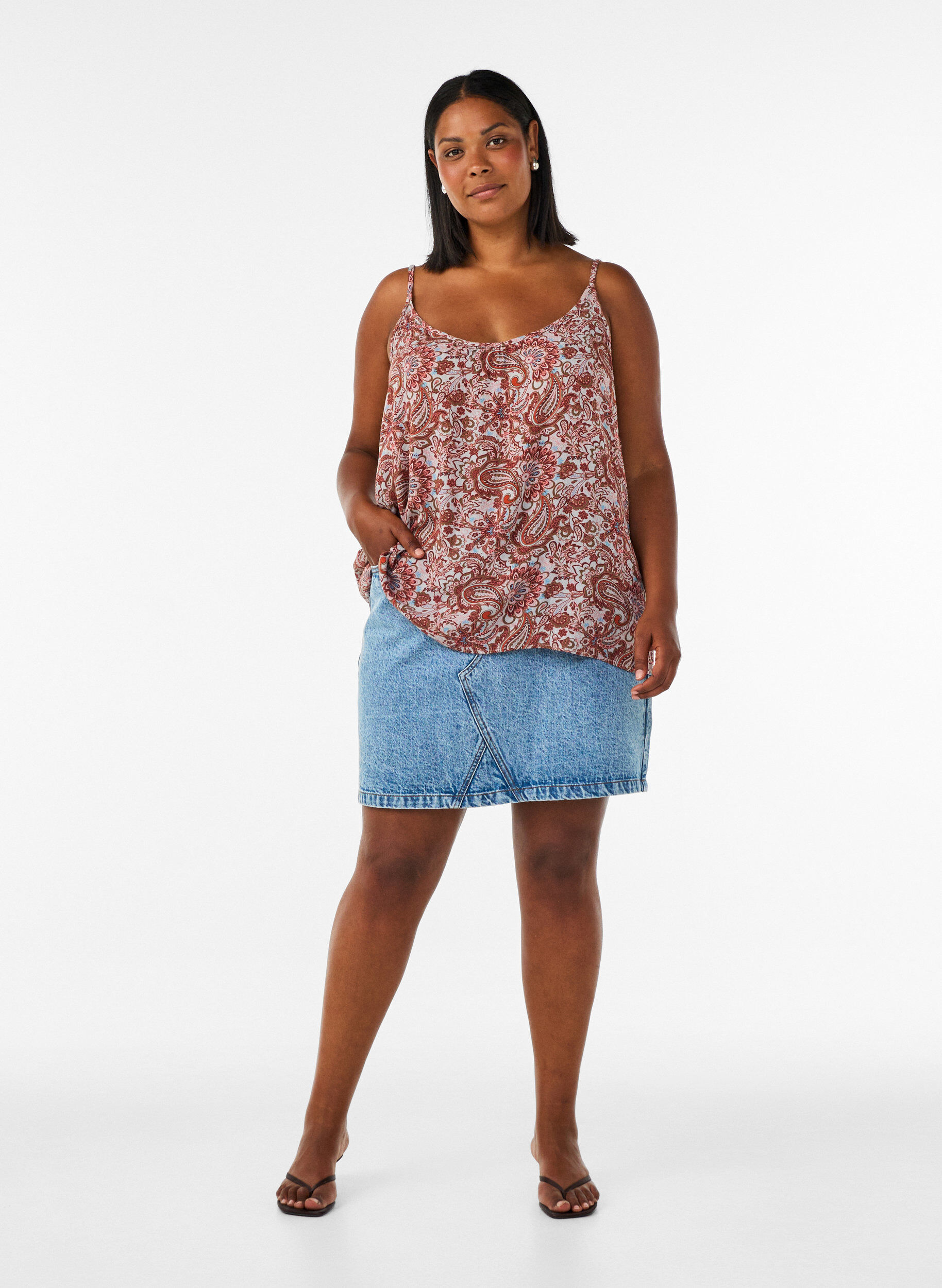 ZizzifashionStrap top in viscose, Pink, Model image number 1
