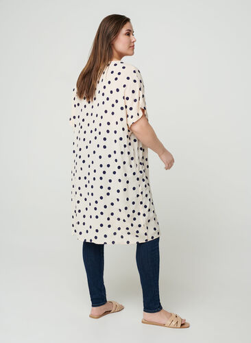Short-sleeved, dotted, viscose dress, Dot AOP, Model image number 1
