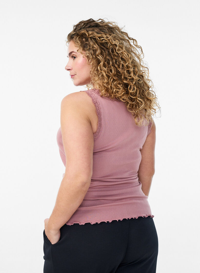Tank top with lace trim and eyelet embroidery, Rose, Model image number 2