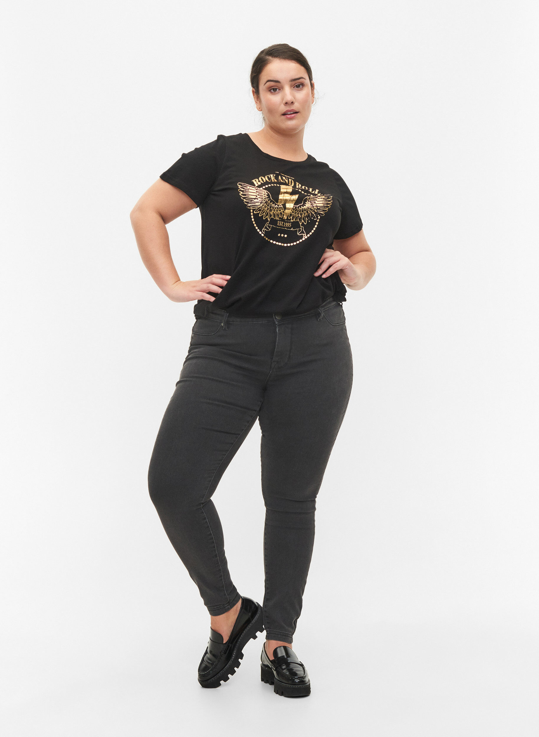 Jeggings in cotton blend, Grey Denim, Model