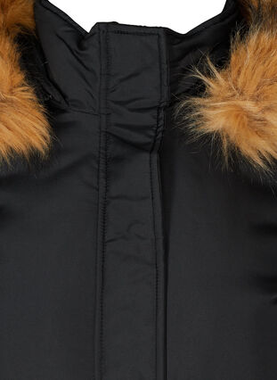 Jacket with a fake fur collar and drawstring waist, Black, Packshot image number 2