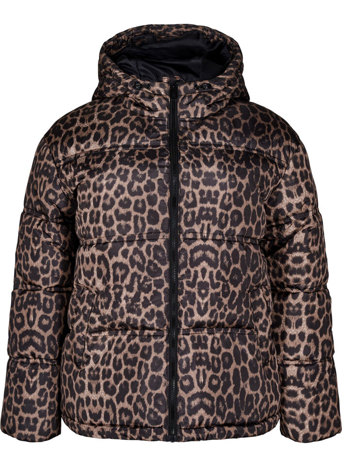 Short puffer jacket with a hood and two-way zipper, Black, Packshot image number 0