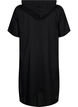 Cotton blend hooded dress with linen, Black, Packshot image number 1
