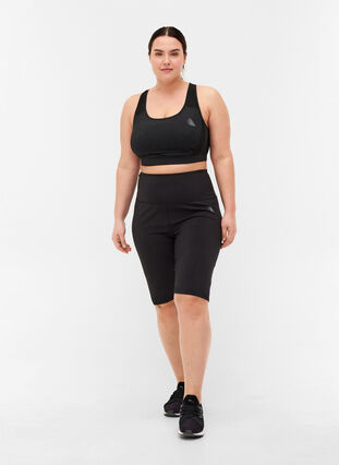 Long, close-fitting gym shorts with a high rise waist, Black, Model image number 3