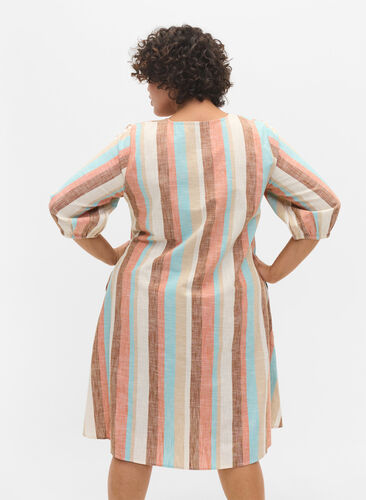 Striped cotton A shape dress, Multi Stripe, Model image number 1