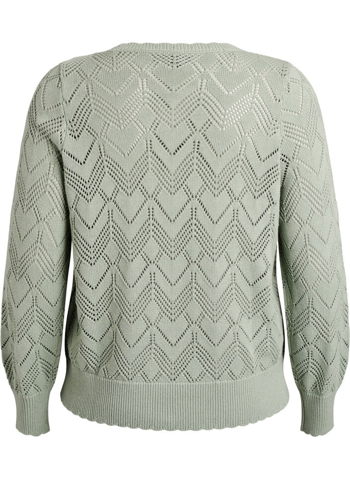 Patterned knit blouse with wavy edge and round neckline, Green, Packshot image number 1