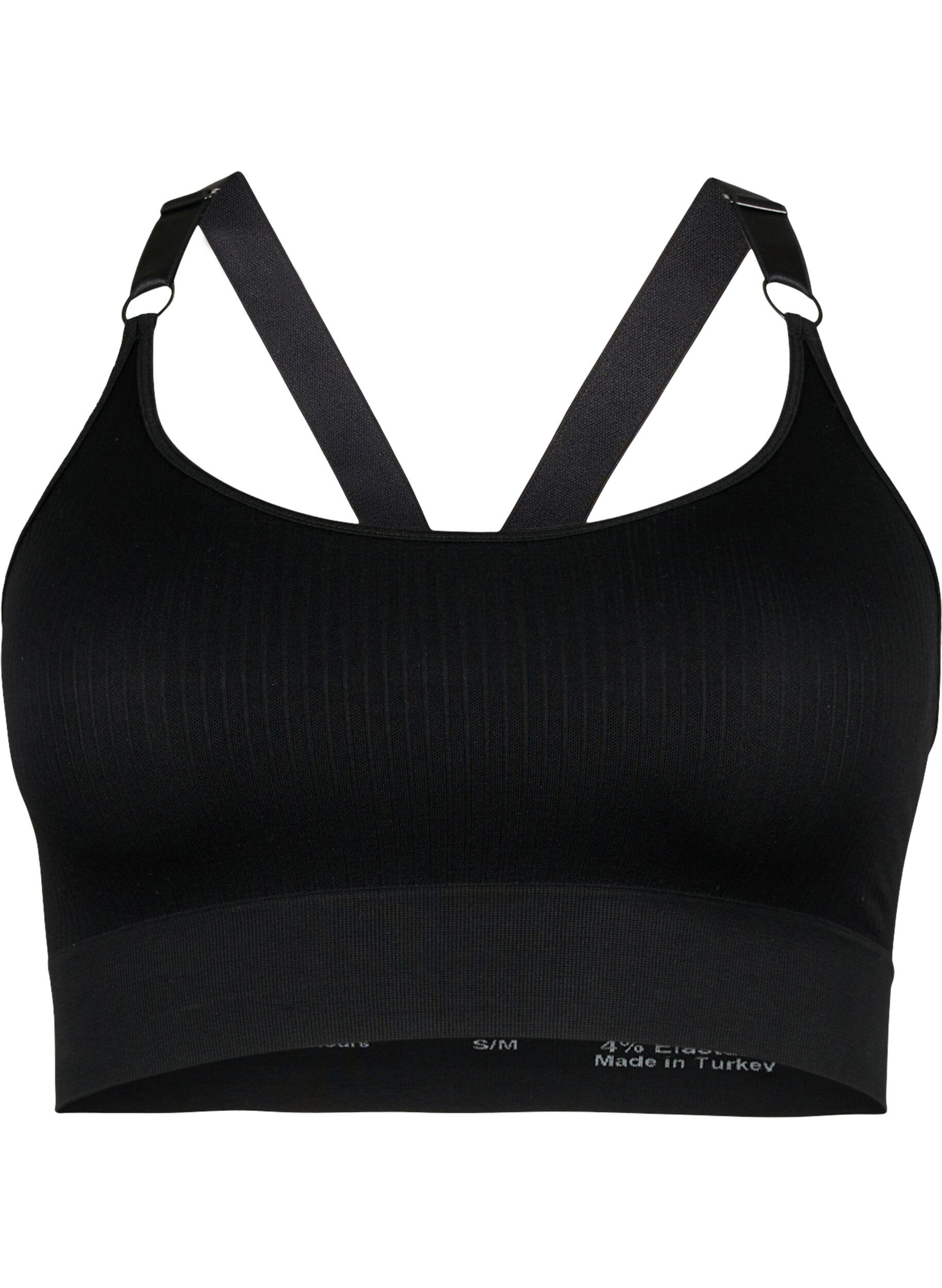Zizzifashion Seamless sports bra in ribbed material, Black, Packshot image number 0