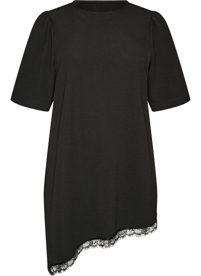 Tunic with asymmetric lace trim, Black, Packshot image number 0
