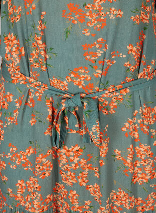 Short-sleeved midi dress in viscose, Balsam Green Flower, Packshot image number 3