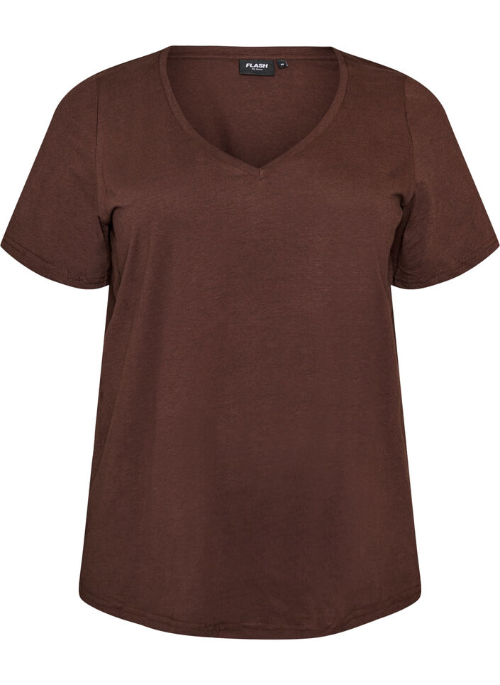 V-neck T-shirt, Brown, Packshot image number 0