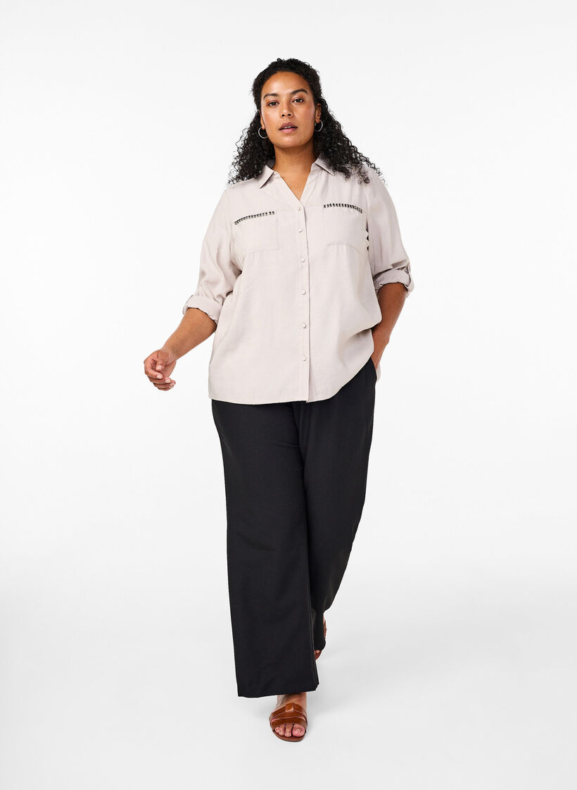 Shirt with studs and 3/4 sleeves, Beige, Model image number 1