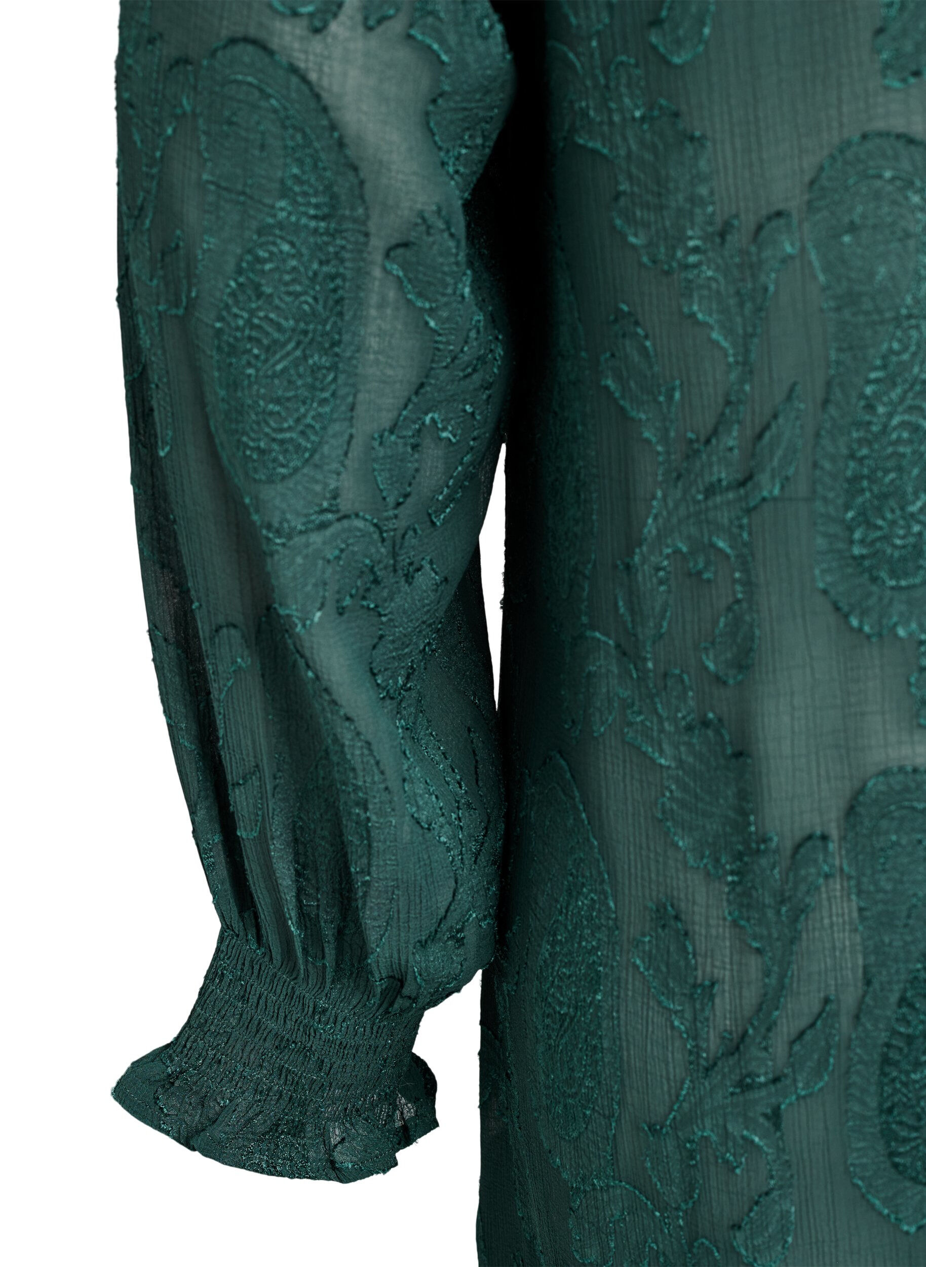 Zizzifashion Tunic with a paisley texture and long sleeves, Green, Packshot image number 3