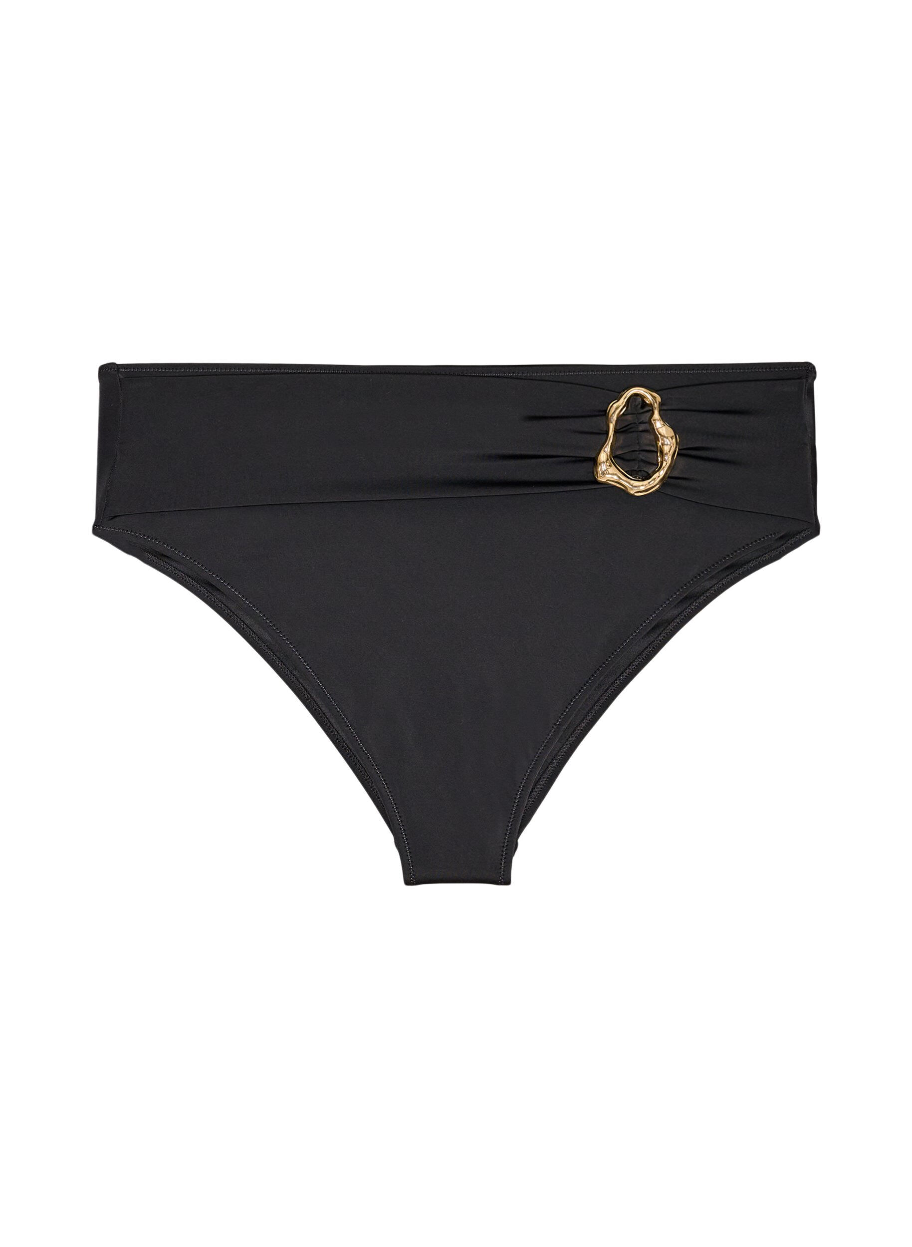 Zizzifashion High-waisted Tai bikini briefs with gold detail, Black, Packshot image number 0