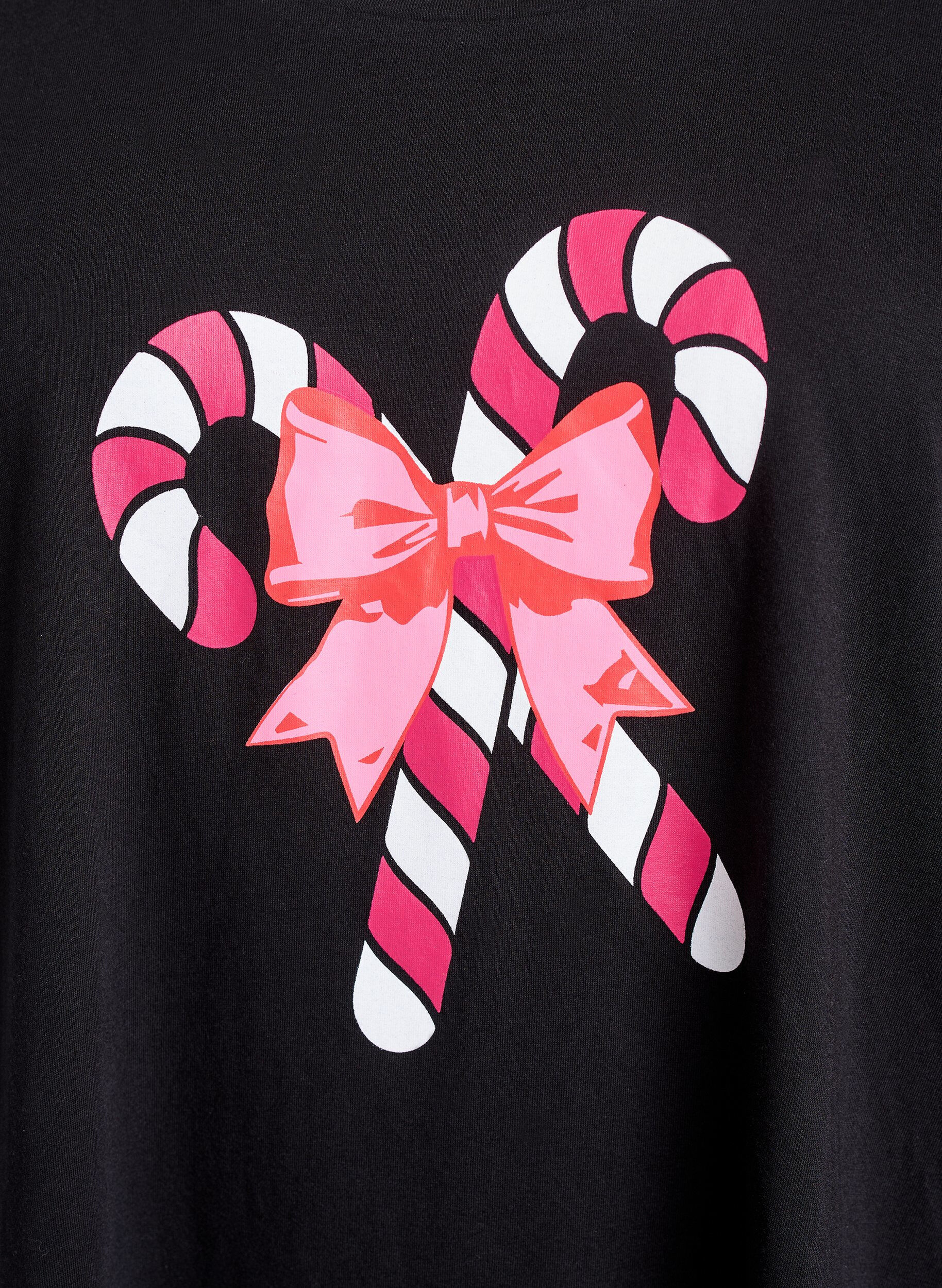ZizzifashionNightdress in organic cotton with Christmas motif, Black, Packshot image number 2
