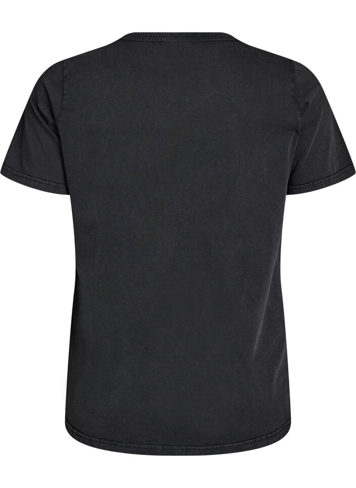 Organic cotton T-shirt with rock print, Black, Packshot image number 1