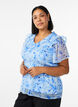 Floral blouse with a frill collar and peplum effect, Blue, Model image number 0