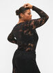 Long sleeve lace blouse with V-neck, Black, Model image number 3