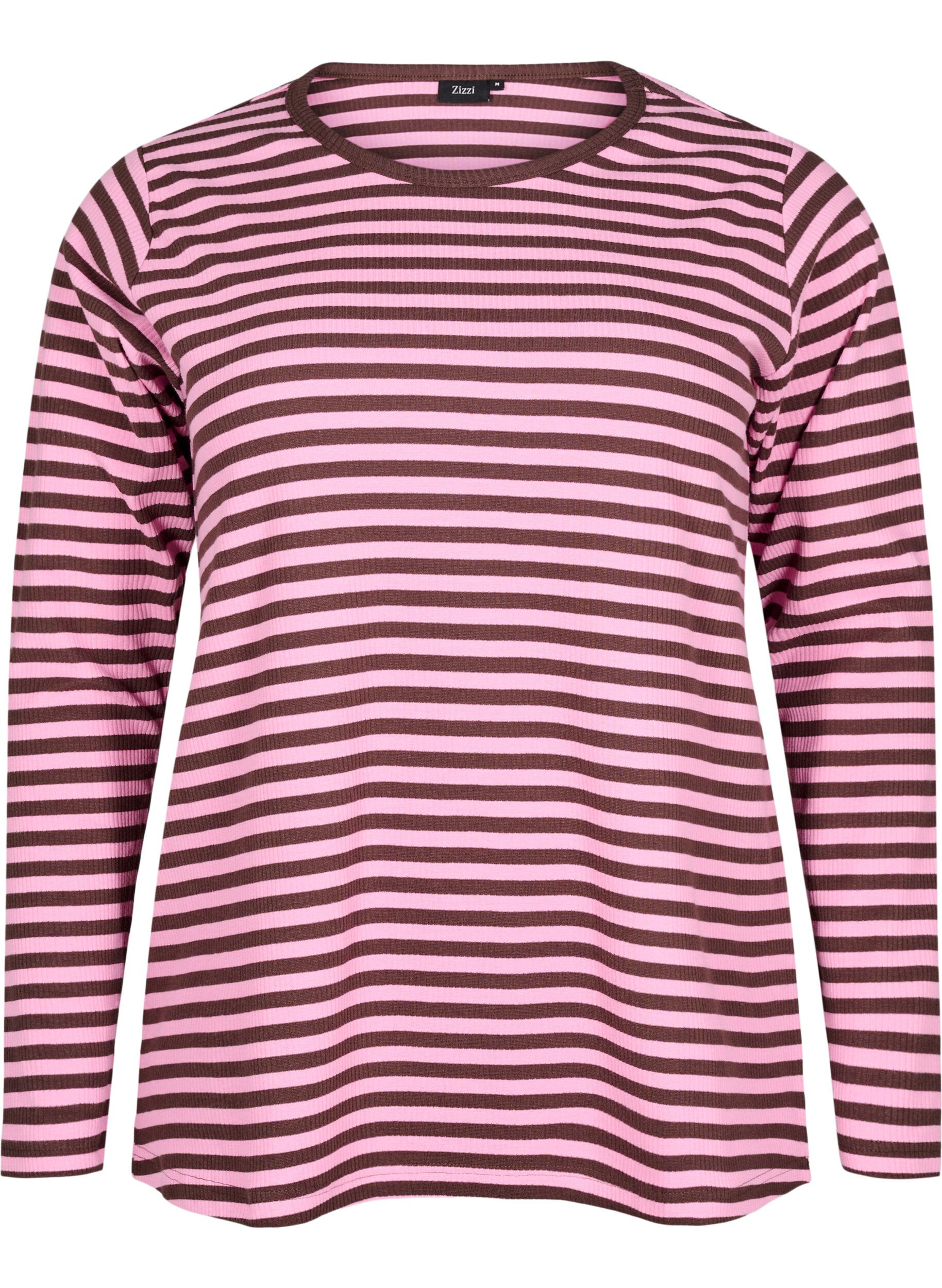 Zizzifashion Striped blouse with long sleeves, Pink, Packshot image number 0