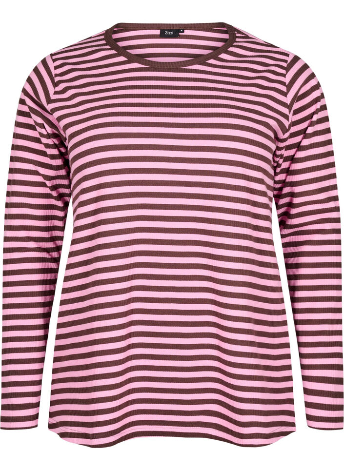 Striped blouse with long sleeves, Pink, Packshot image number 0