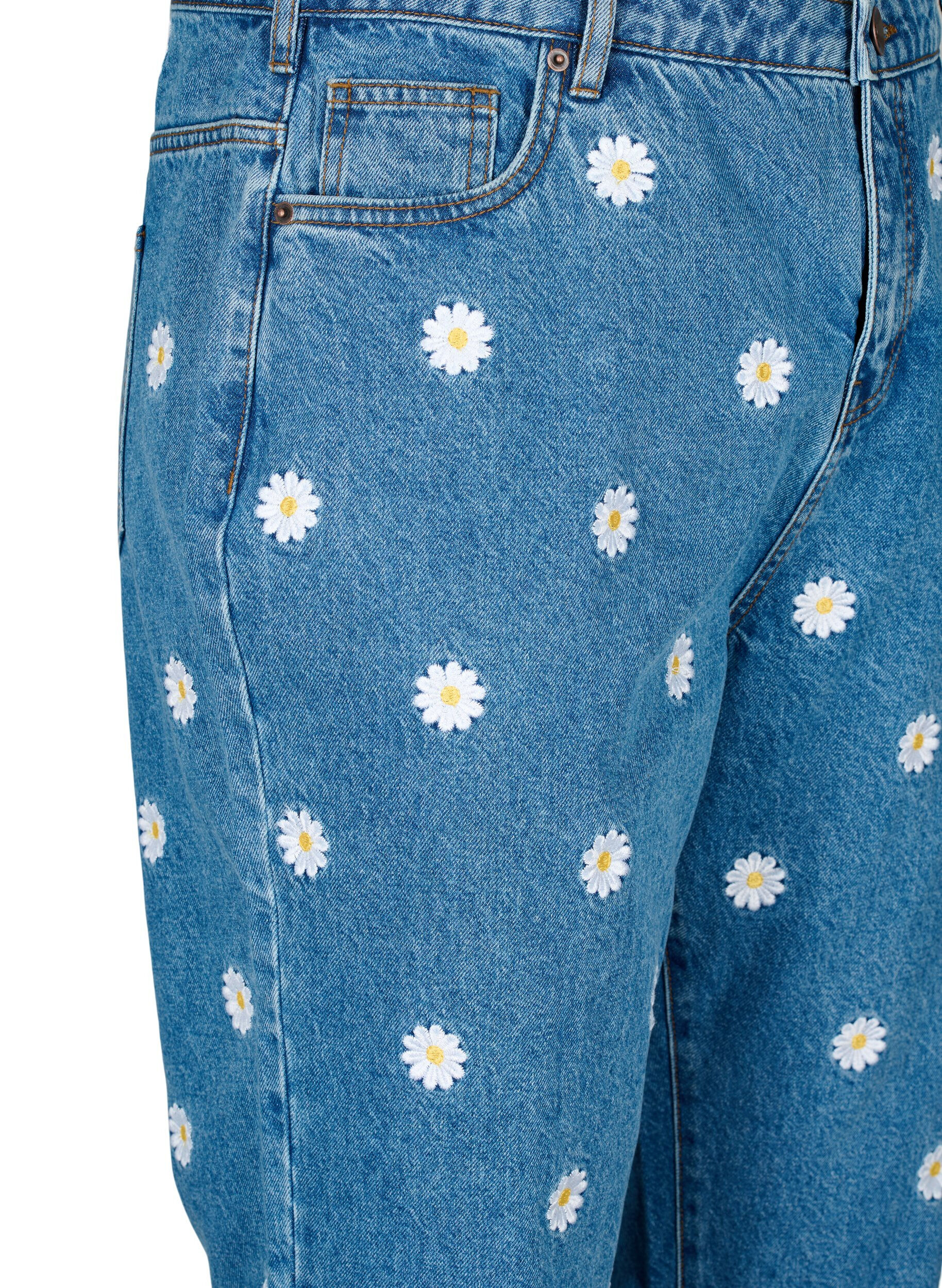 Zizzifashion High waist Gemma jeans with daisies, Light Blue, Packshot image number 2