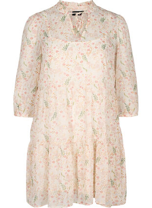 Floral print tunic with 3/4 sleeves, Off White Flower, Packshot image number 0