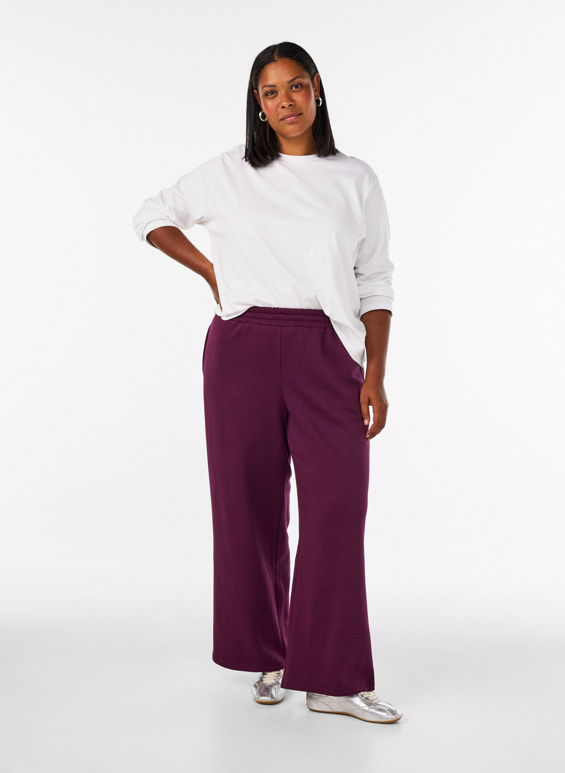 ZizzifashionHigh-waisted sweatpants with wide legs, Purple, Model image number 0