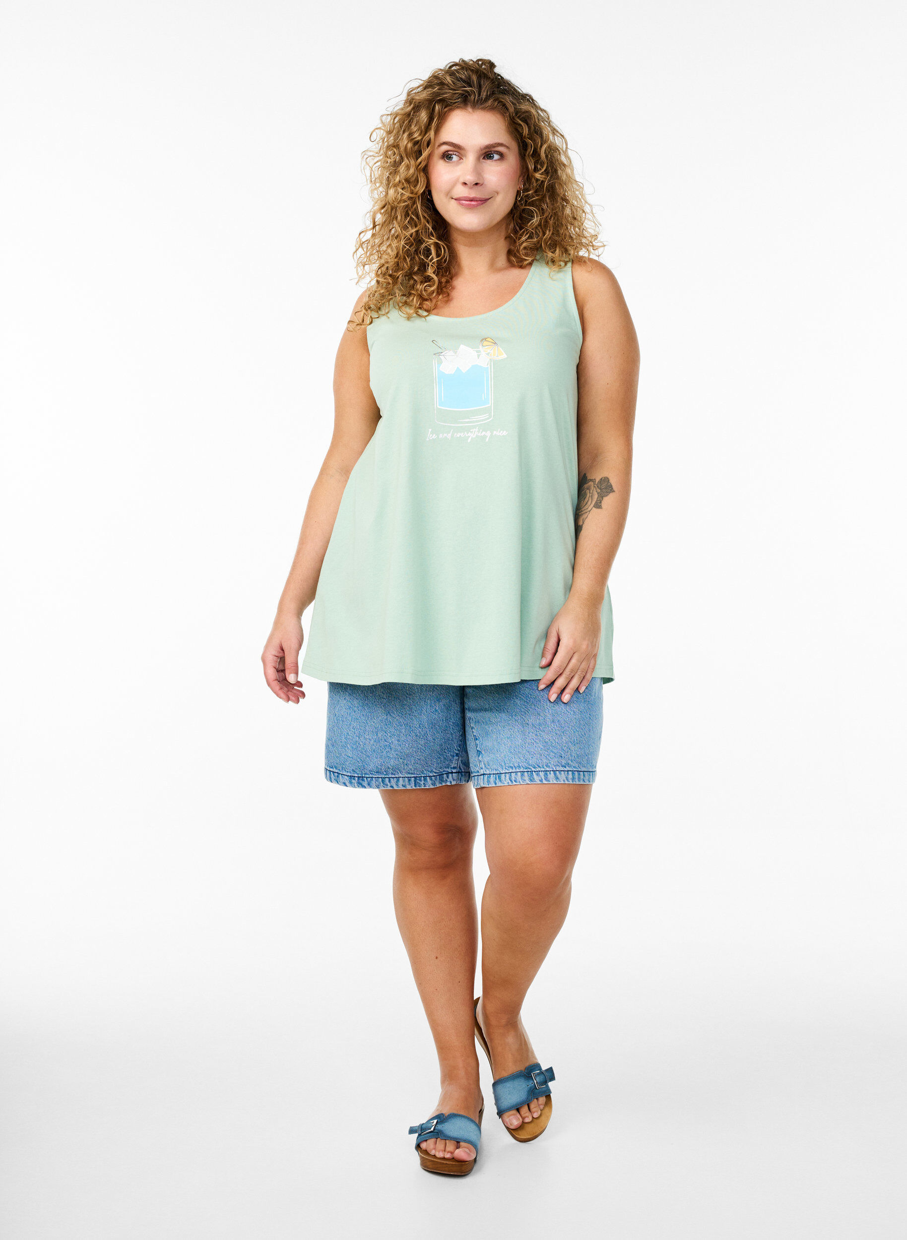 Zizzifashion Cotton top with a-shape, Green, Model image number 1