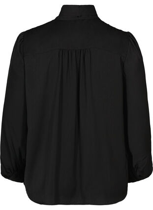 Shirt with light puff sleeves and a bow detail, Black, Packshot image number 1