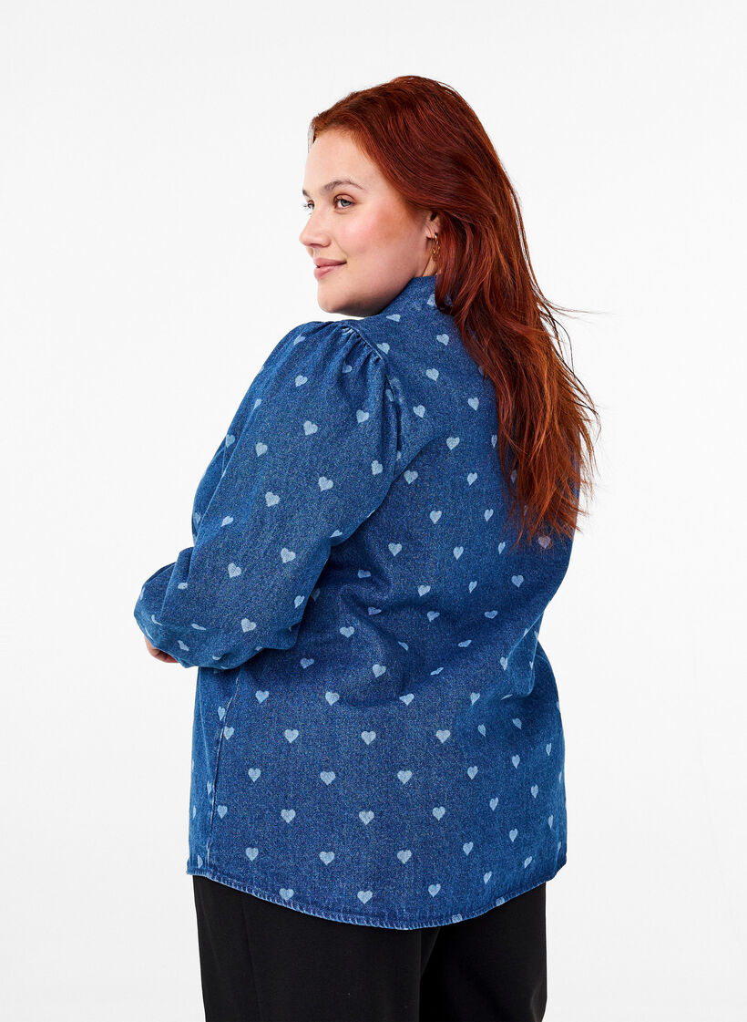 Denim shirt with hearts, L. Blue D. W. Heart, Model image number 1