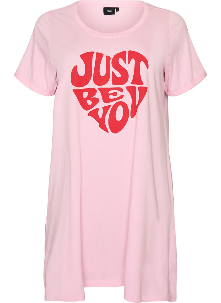 Short-sleeved nightgown in organic cotton, Pink, Packshot image number 0