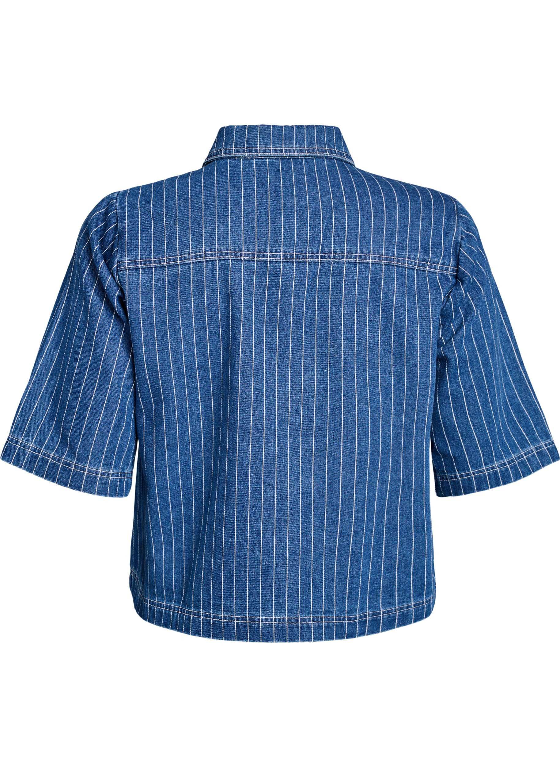 Zizzifashion Short striped denim shirt, Blue, Packshot image number 1