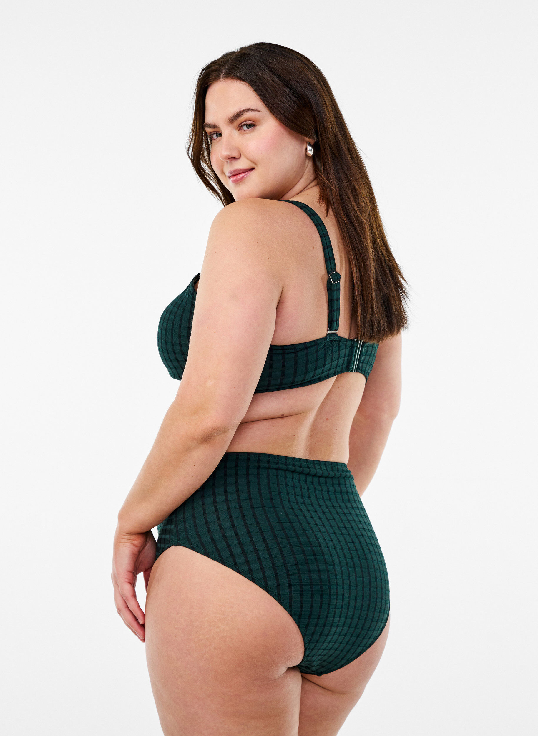 Zizzifashion Checked bikini bottoms with a high waist and tai cut, Green, Model image number 1