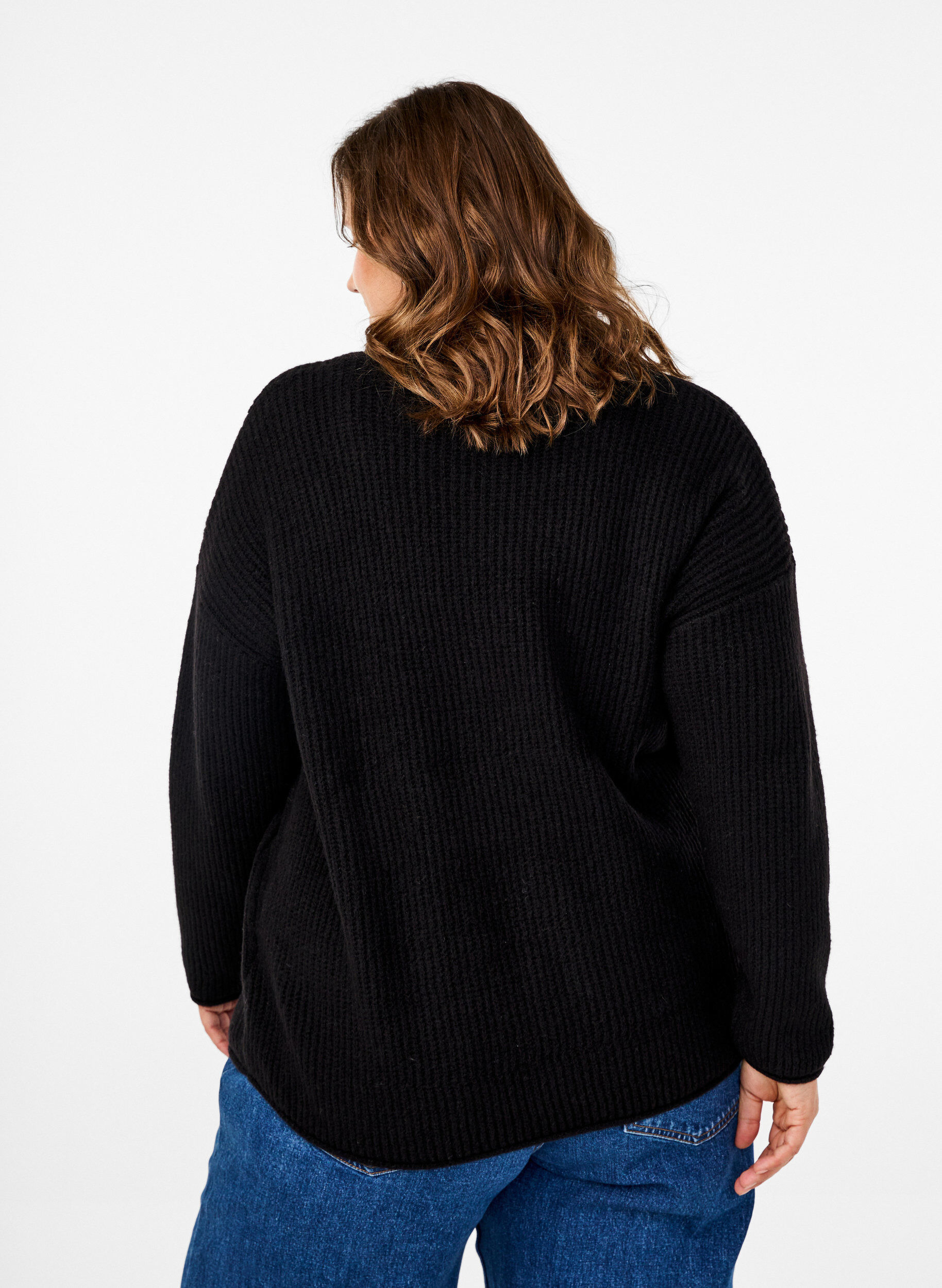 Zizzifashion Jumper with a striped pattern and long sleeves, Black Mel., Model image number 1