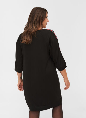 3/4 sleeve dress with track stripe, Black, Model image number 1