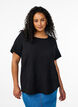 FLASH - Short-sleeved blouse with texture, Black, Model image number 0