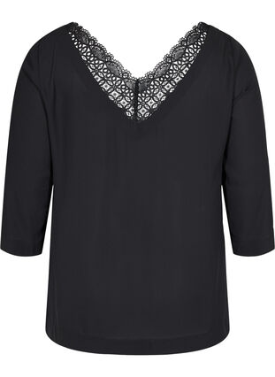 Top with 3/4 sleeves and lace back, Black, Packshot image number 1