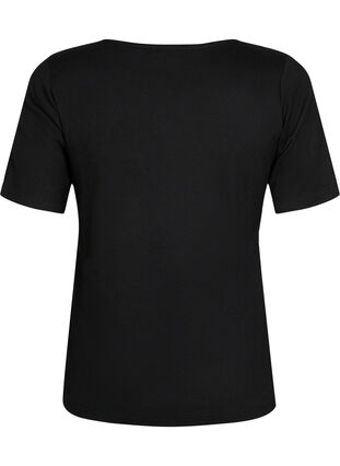 Short-sleeved cotton top in rib, Black, Packshot image number 1