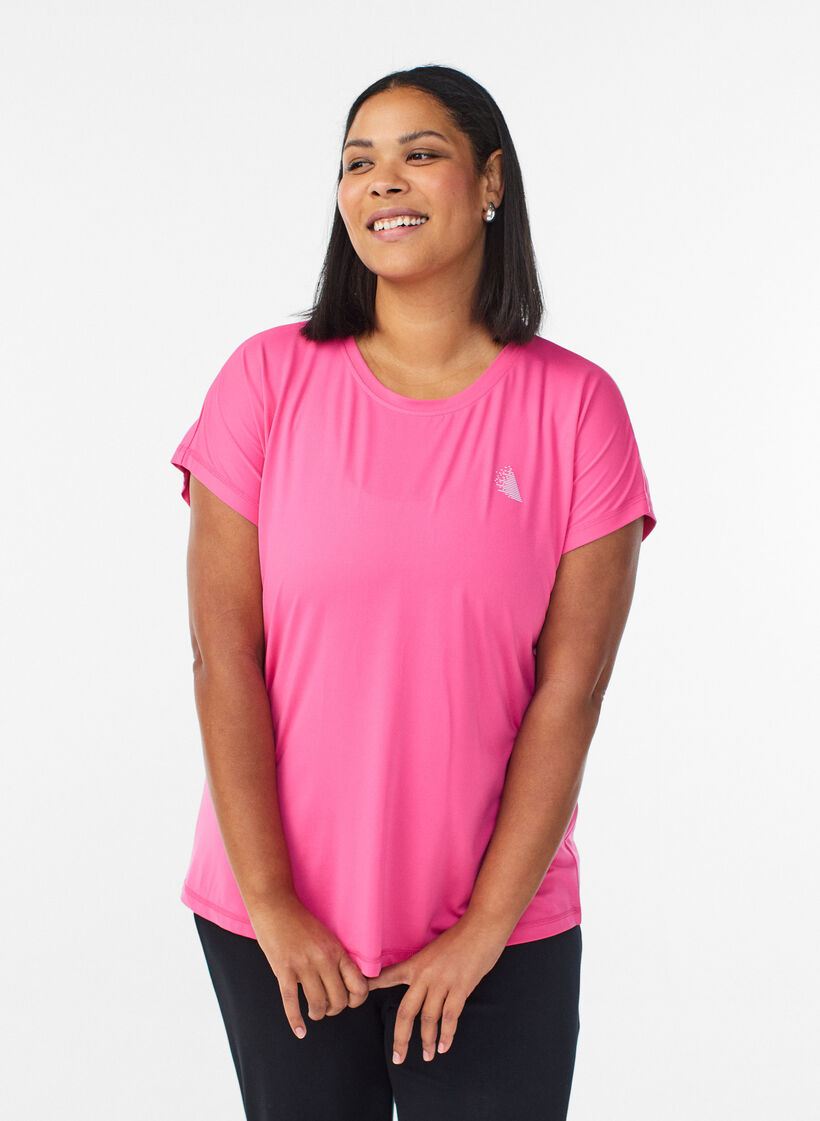 Solid-coloured training T-shirt, Pink, Model image number 0
