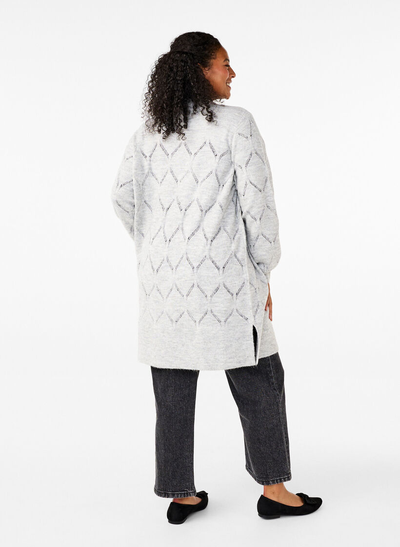 Long sleeve knitted cardigan, Light Grey Melange, Model image number 1