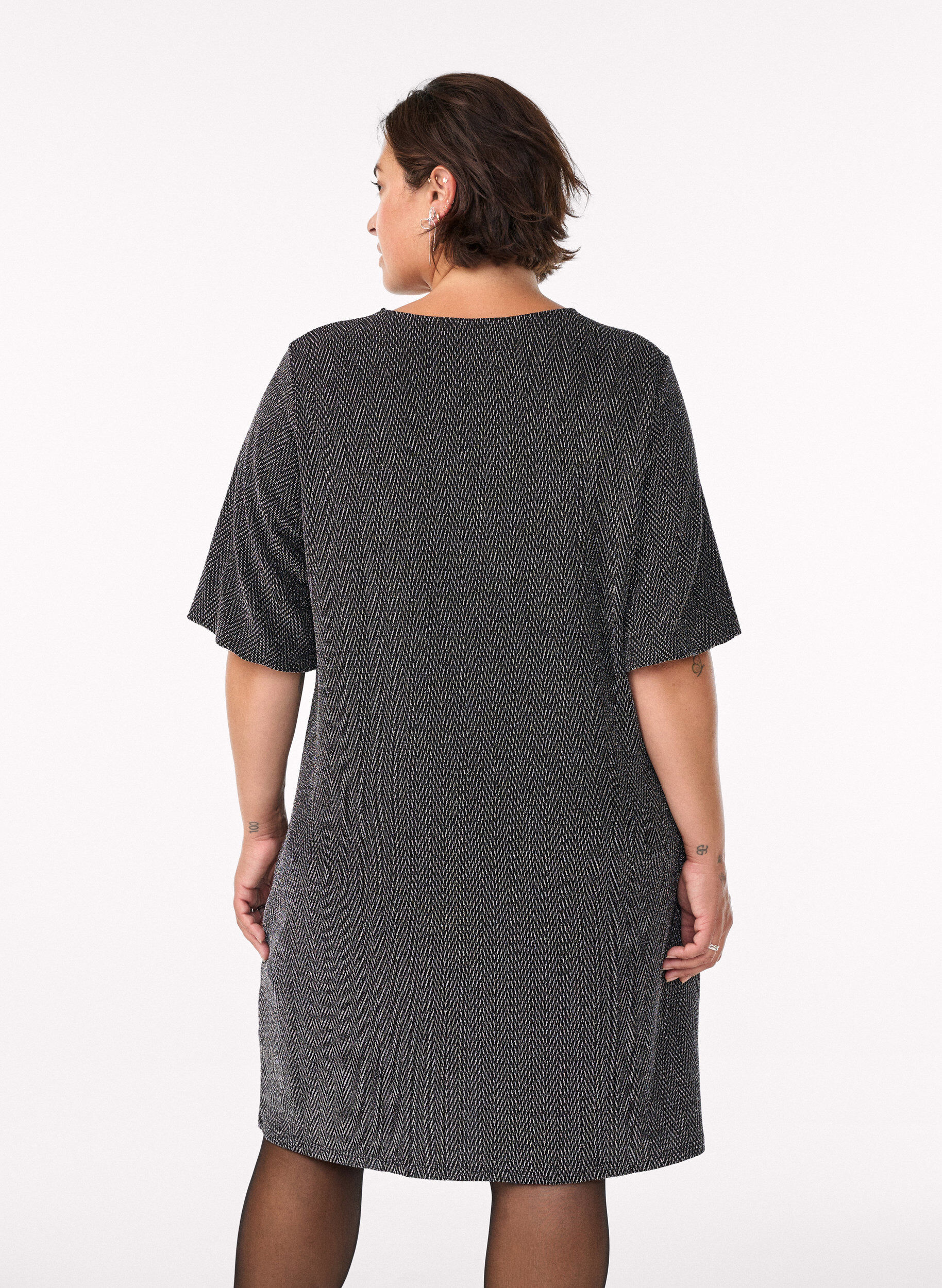 Zizzifashion Short dress with glitter pattern, Black, Model image number 2