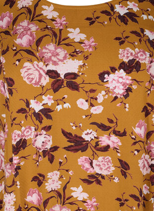 Short-sleeved viscose dress with print, Yellow Flower, Packshot image number 2