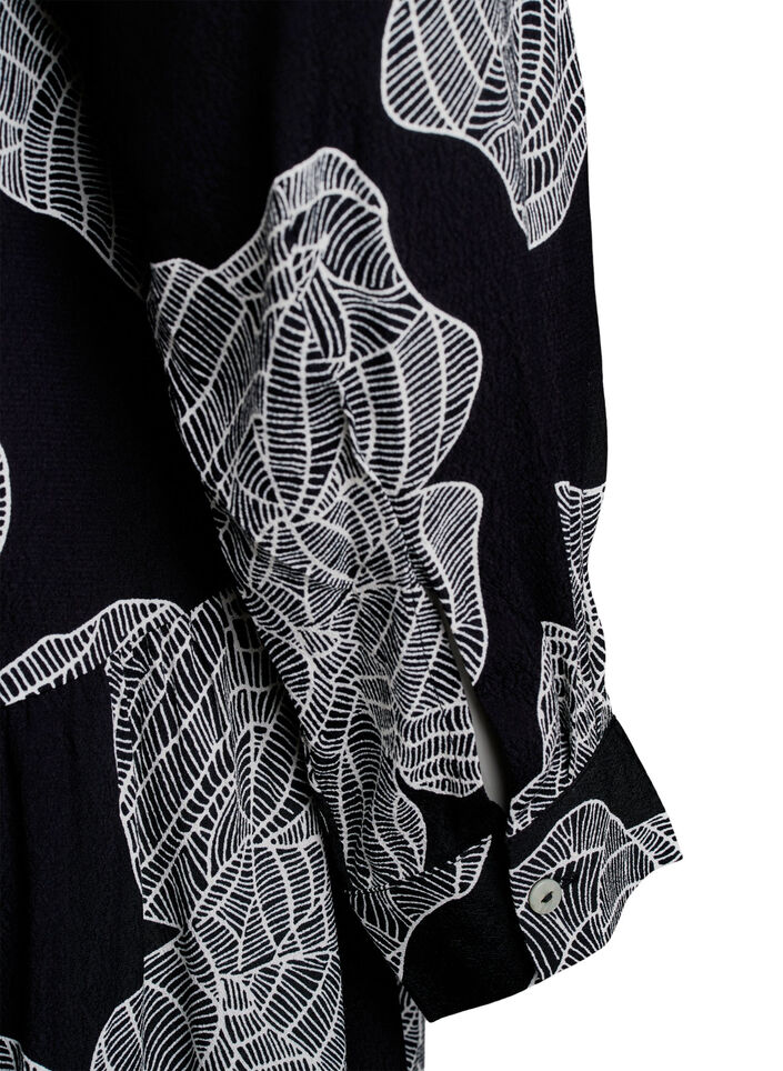 Printed viscose midi dress with long sleeves, Black, Packshot image number 3