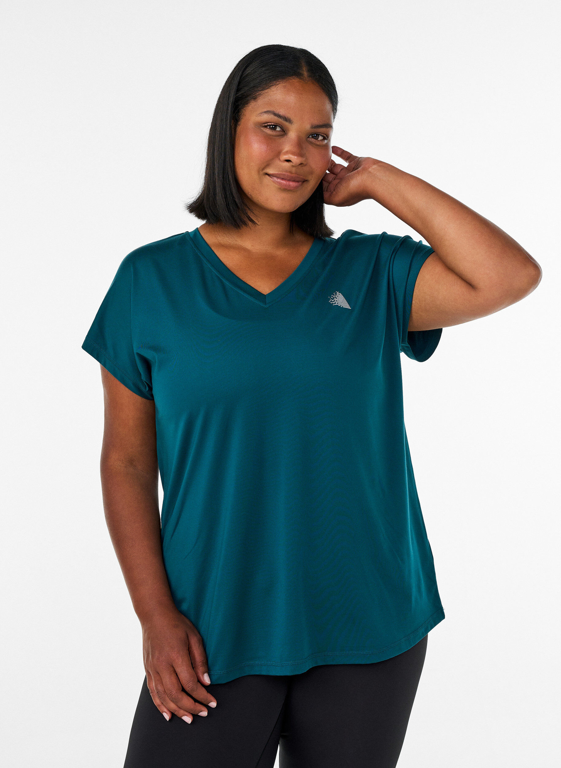 Loose training t-shirt with v-neck, Green, Model