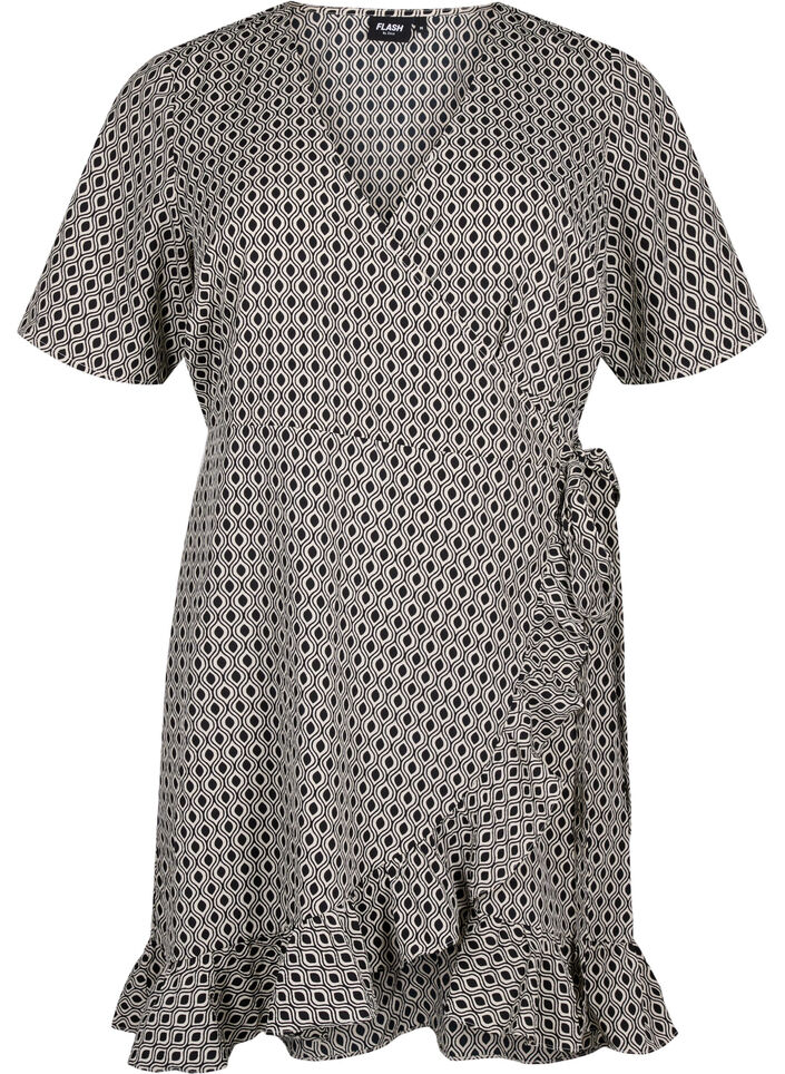 FLASH - Wrap dress with short sleeves, Black White Graphic, Packshot image number 0