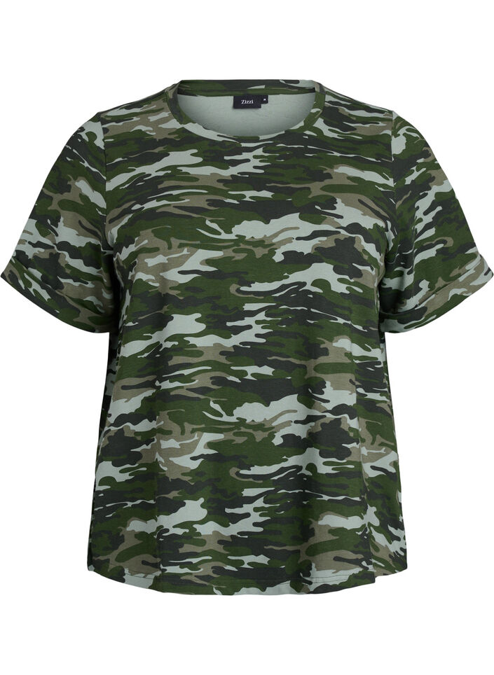 T-shirt with round neck and all-over print, Green, Packshot image number 0