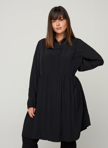 Viscose dress with a lace ribbon, Black, Model image number 0