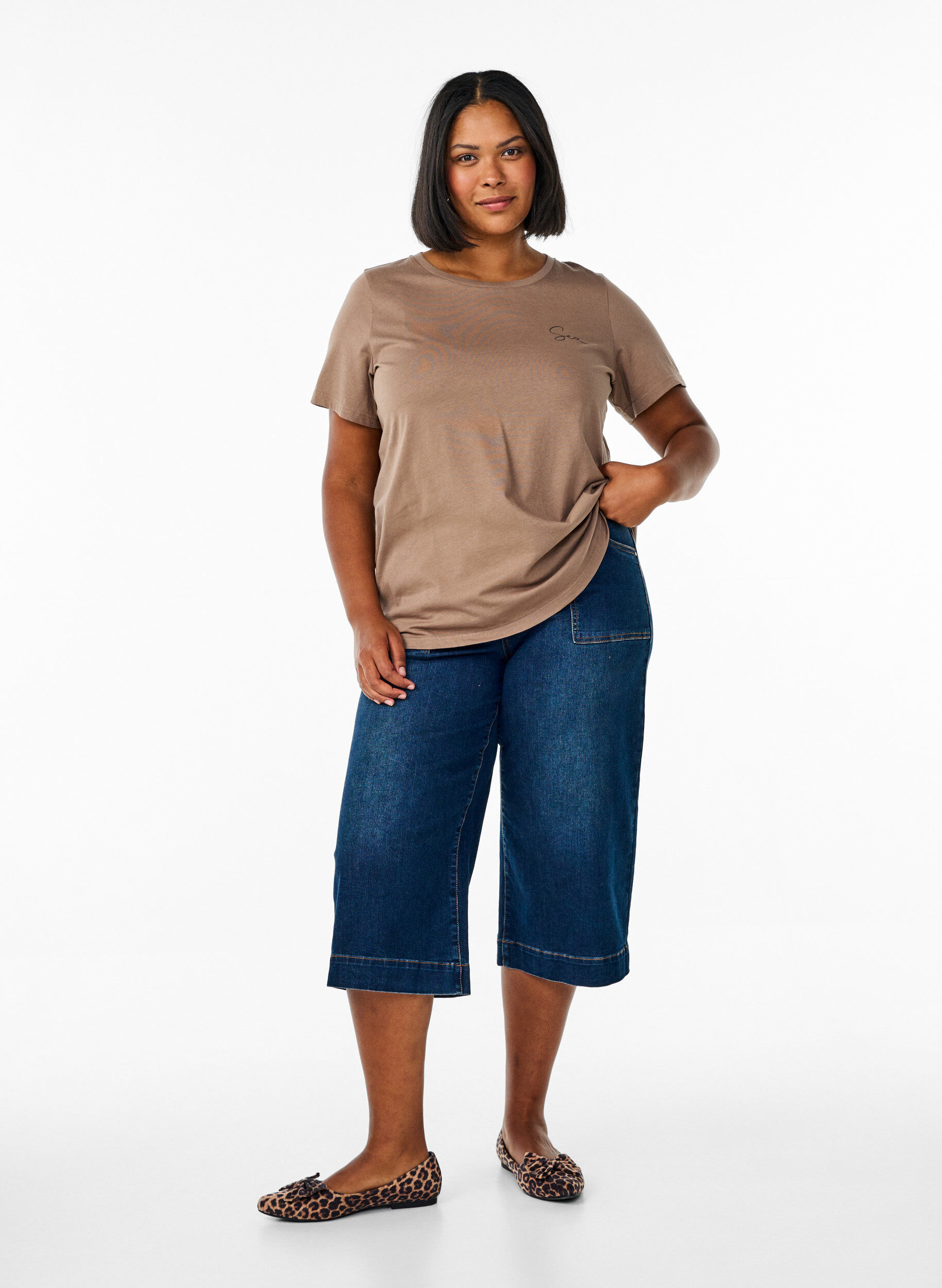 Zizzifashion T-shirt with print details on the front and back, Brown, Model image number 1