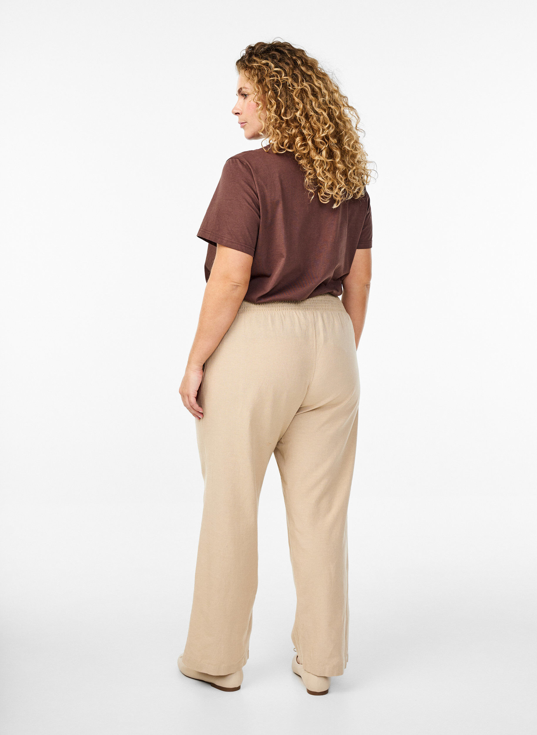Zizzifashion Smock pants with linen, Beige, Model image number 1