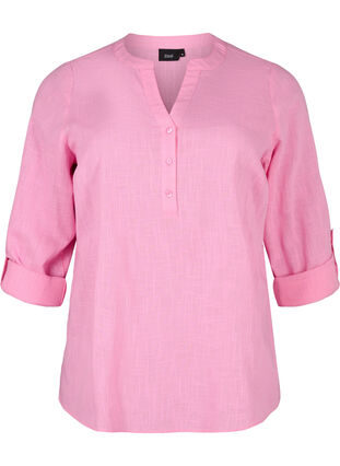 Cotton shirt blouse with v-neck, Rosebloom, Packshot image number 0